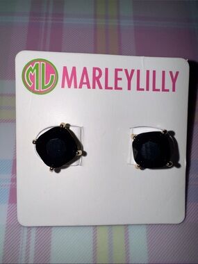 Marley Lilly Black Faceted Stud Earrings - Gold tone Setting